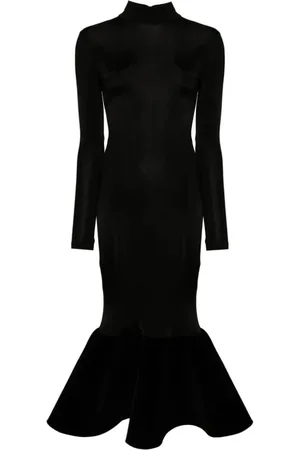 DAVID KOMA Kjole, Dame, Sort, XS, Sort Mermaid Silhuet Kjole med Fløjl Trim