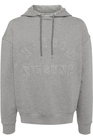 Maison Kitsuné Sweathshirts & Hoodies, Herre, Grå, XS, Bomuld, Broderet Logo Grå Sweater Hættetrøje