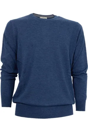 CASHMERE COMPANY Strik, Herre, Blå, 4XL, Cashmere, Royal Cashmere Silk Sweater Slim Fit