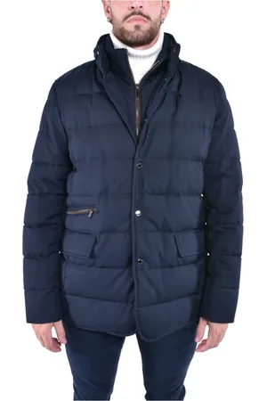 MOORER Jakke, Herre, Blå, 4XL, Uld, Quiltet Dunjakke med Aftagelig Hætte