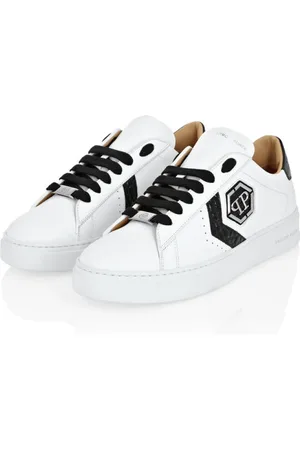 Philipp Plein Sko, Herre, Hvid, 44 EU, Læder, Hexagon Low-Top Læder Sneakers