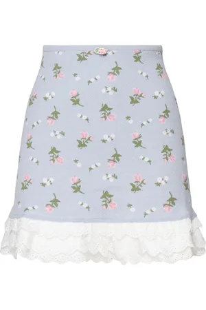 For Love & Lemons Nederdel, Dame, Blå, M, Rynket Mini Nederdel i Lyseblå