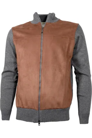 CASHMERE COMPANY Strik, Herre, Flerfarvet, 2XL, Cashmere, Brun Grå Cashmere Alcantara Cardigan
