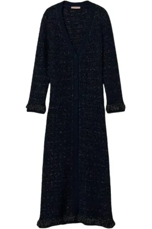 Twin-Set Strik, Dame, Blå, S, Uld, Lang Ternet Strik Cardigan