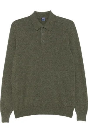 FEDELI Strik, Herre, Grøn, XL, Cashmere, Luksus Cashmere Polo Shirt