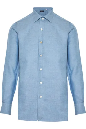 Finamore Skjorte, Herre, Blå, L, Bomuld, Luksus Bomuld Cashmere Skjorte Made in Italy