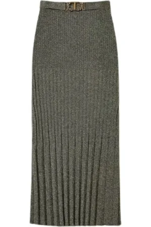 Twin-Set Nederdel, Dame, Grøn, S, Uld, Rib Midi Nederdel med Lurex