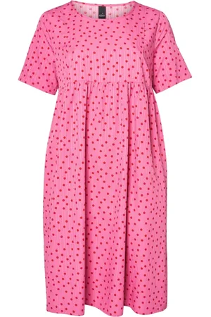 ADIA Kjole, Dame, Lyserød, M, Polyester, Fuchsia Polka Dot Kjole