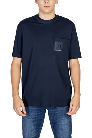 Armani Exchange Top, Herre, Blå, S, Bomuld, Blå Plain Kortærmet T-shirt