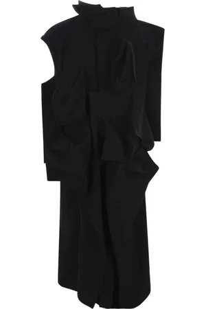 YOHJI YAMAMOTO Kjole, Dame, Sort, M, Uld, Sort uldblandingsfrakke Asymmetrisk stil