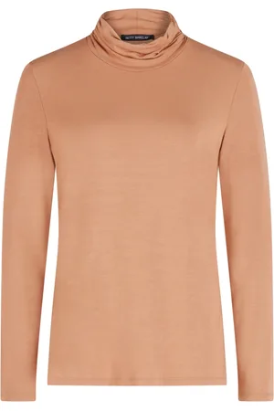Betty Barclay Top, Dame, Brun, 3XL, Uld, Langærmet turtleneck shirt med rynkede ærmer