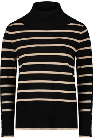 Betty Barclay Strik, Dame, Sort, 3XL, Stribet Striktrøje med Krave