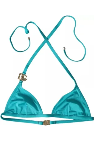 Dolce & Gabbana Badetøj, Dame, Blå, XS, Nylon, Blå Grøn Bikini Top med Logo