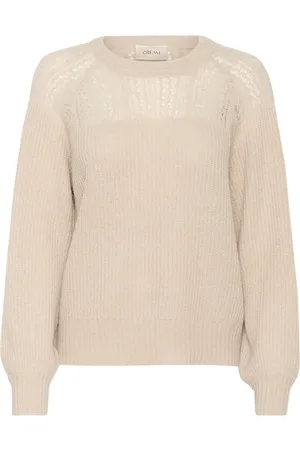 Cream Strik, Dame, , 2XL, Uld, Strik Pullover med Pufærmer