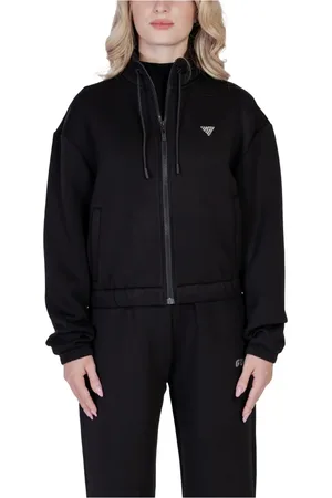 Guess Sweathshirts & Hoodies, Dame, Sort, XS, Uld, Sort Lynlås Hættetrøje