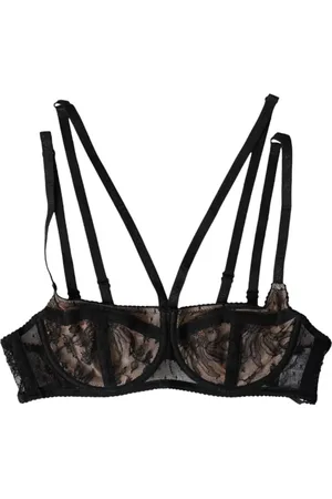 Dolce & Gabbana Undertøj, Dame, Sort, XS, Nylon, Sort Blomstret Blonder Balconcino Bh