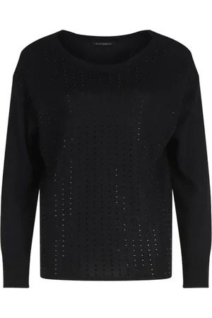 Betty Barclay Strik, Dame, Sort, 4XL, Uld, Elegant Finstriktrøje med Rhinestones