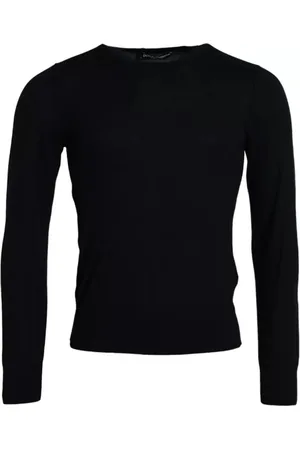Dolce & Gabbana Top, Herre, Sort, XS, Cashmere, Sort Cashmere Crew Neck Sweater