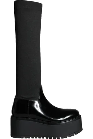 Dolce & Gabbana Sko, Dame, Sort, 39 EU, Læder, Sort Læder Knæhøje Støvler