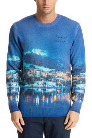 MC2 SAINT BARTH Strik, Herre, Blå, L, Uld, Nat Konge Abstrakt Sweater med Logo