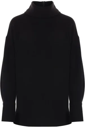 ALBERTO BIANI Top, Dame, Sort, M, Uld, Sort Cowl Neck Top med knappede manchetter