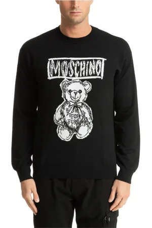 Moschino Strik, Herre, Sort, S, Uld, Abstrakt Teddy Bear Sweater med Logo