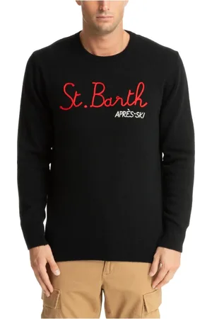 MC2 SAINT BARTH Strik, Herre, Sort, M, Uld, Abstrakt Mønster Sweater med Logo Broderier