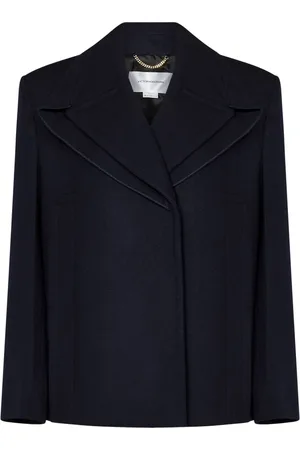 Victoria Beckham Jakke, Dame, Blå, 2XS, Uld, Blå Dobbeltbrystet Uldfrakke