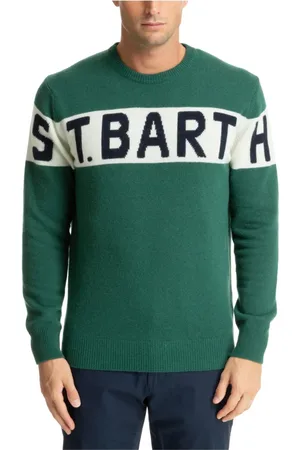 MC2 SAINT BARTH Strik, Herre, Grøn, L, Uld, Abstrakt Multifarvet Sweater med Logo Broderier