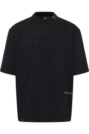 Carlo Colucci Top, Herre, Sort, M, Uld, Urban Statement T-shirt med gyldne accenter