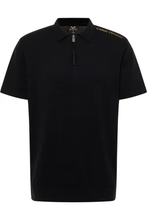 Carlo Colucci Top, Herre, Sort, L, Uld, Urban Polo Shirt med Guld Accents