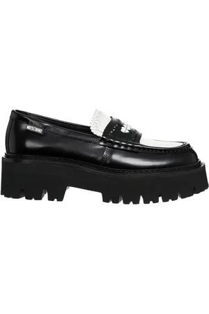 Moschino Sko, Dame, Sort, 36 EU, Læder, Multifarvet Hearted Brogue Loafers