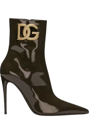 Dolce & Gabbana Sko, Dame, Brun, 39 1/2 EU, Læder, Brun Patentlæder Logo Ankelstøvler
