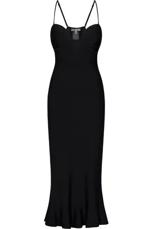 Nensi Dojaka Kjole, Dame, Sort, M, Polyester, Sort Flared Midi Kjole med Dyb Halsudskæring