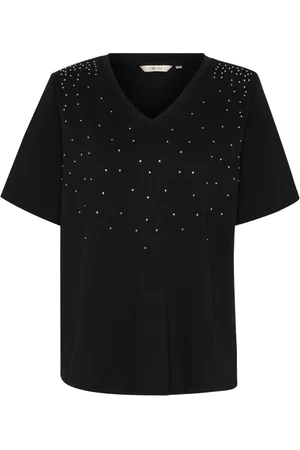 Cream Top, Dame, Sort, XS, Bomuld, Sort V-hals T-shirt med similisten