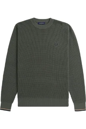 Fred Perry Strik, Herre, Grøn, XL, Bomuld, Grøn sweater med honeycomb-tekstur