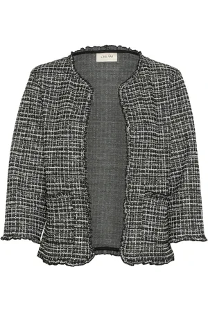 Cream Jakke, Dame, Grå, M, Uld, Sort Hvid Boucle Check Cardigan Jakke