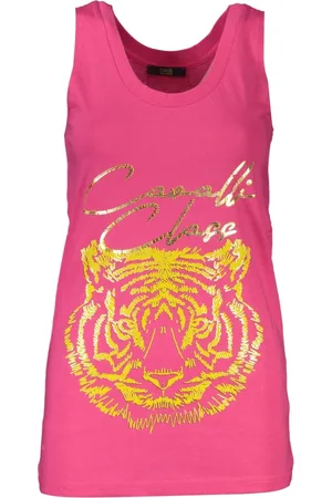 Roberto Cavalli Top, Dame, Lyserød, M, Bomuld, Elegant Bomuldstank med Logoprint