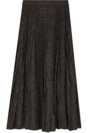 Balenciaga Nederdel, Dame, Grå, XS, Uld, Plisseret nederdel med ternet mønster