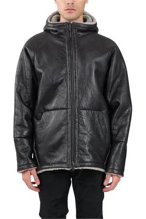 SALVATORE SANTORO Jakke, Herre, Sort, XL, Læder, Shearling læder hættetrøje jakke med lynlås