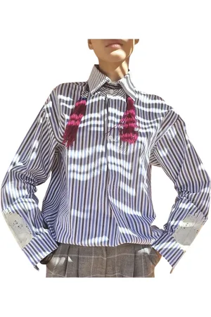 Claramonte Bluser & Skjorter, Dame, Flerfarvet, S, Uld, Stribet Oversized Skjorte med Broderi