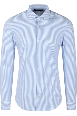 Brian Dales Skjorte, Herre, Blå, S, Nylon, Slim Fit Stribet Skjorte med Fransk Krave