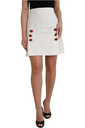 Dolce & Gabbana Nederdel, Dame, Hvid, S, Bomuld, Jordbærprint A-Line Mini Nederdel