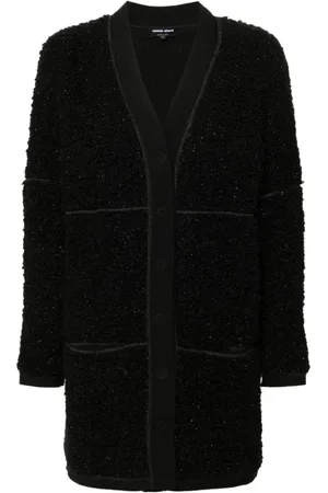Giorgio Armani Strik, Dame, Sort, S, Uld, Sort Boucle Sweater Metallic Detalje