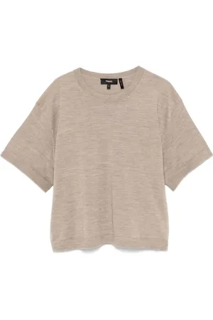 THEORY Top, Dame, Brun, XS, Uld, Merino Uld Crew Neck T-shirt