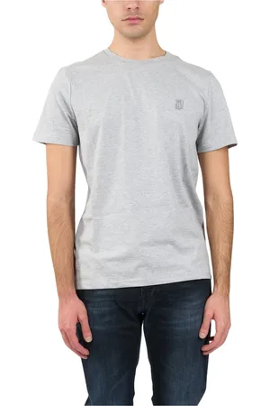 Dondup Top, Herre, Grå, S, Bomuld, Jersey T-shirt med broderet bryst