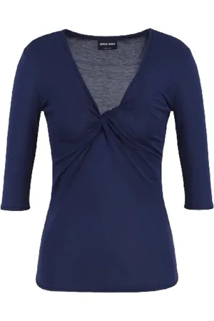 Giorgio Armani Bluser & Skjorter, Dame, Blå, S, Blå V-hals Torchon Sweater