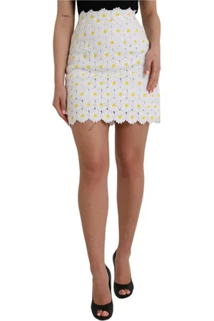 Dolce & Gabbana Nederdel, Dame, Hvid, 2XS, Bomuld, Blomstret A-line Mini Nederdel - Hvid