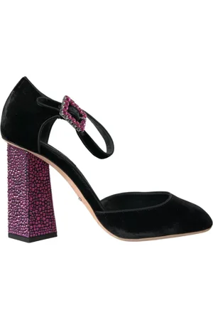 Dolce & Gabbana Sko, Dame, Sort, 38 1/2 EU, Læder, Krystalpyntet Velvet Mary Jane Pumps