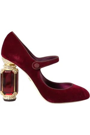 Dolce & Gabbana Sko, Dame, Rød, 40 1/2 EU, Bomuld, Burgundy Velvet Jewel Mary Jane Pumps
